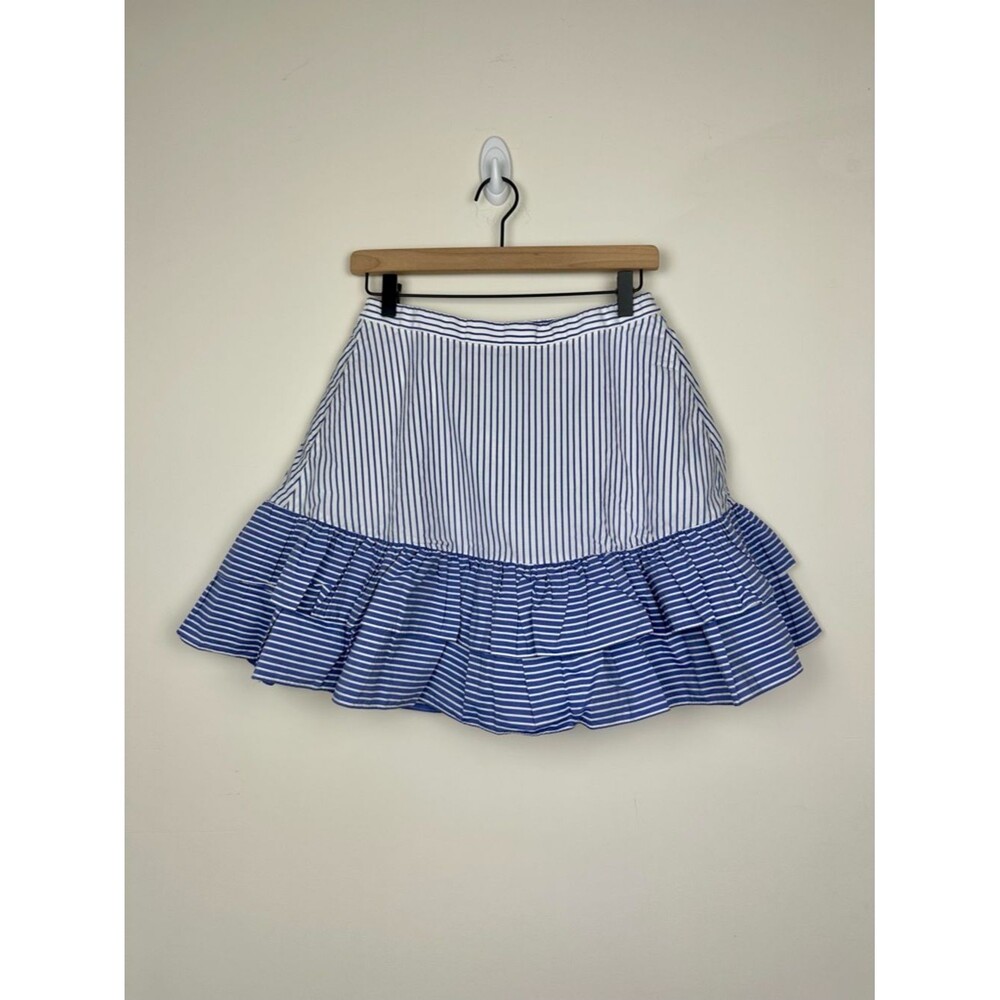 J Crew Blue & White Striped Cotton Ruffle Skirt, 4